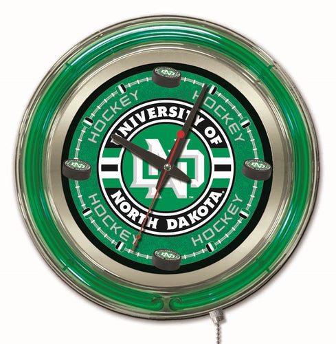 North Dakota War Hawks Hockey Double Neon Wall Clock - 15 