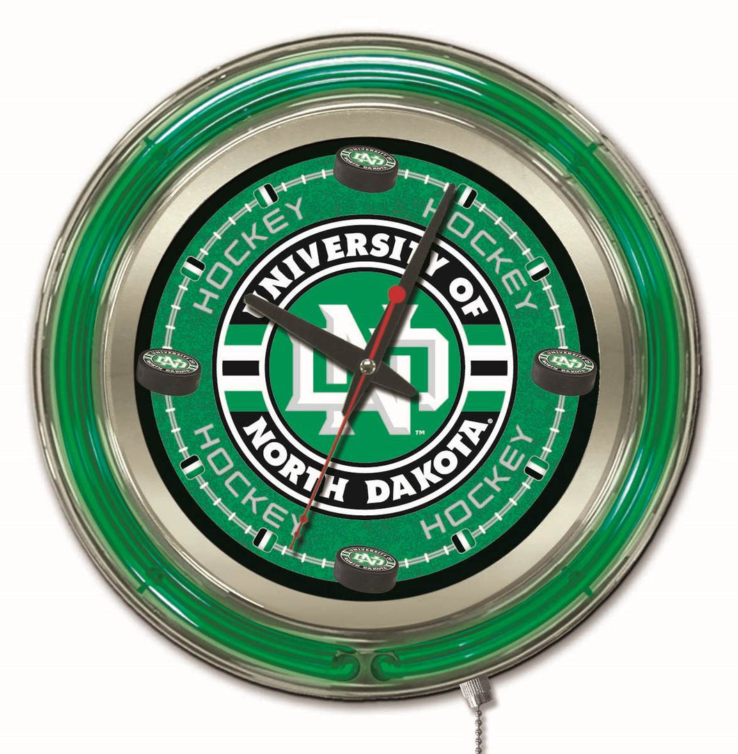 North Dakota War Hawks Hockey Double Neon Wall Clock - 15 