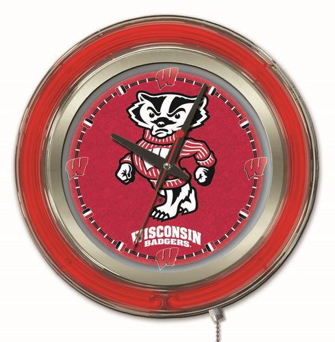 Wisconsin Badgers Double Neon Wall Clock - 15 
