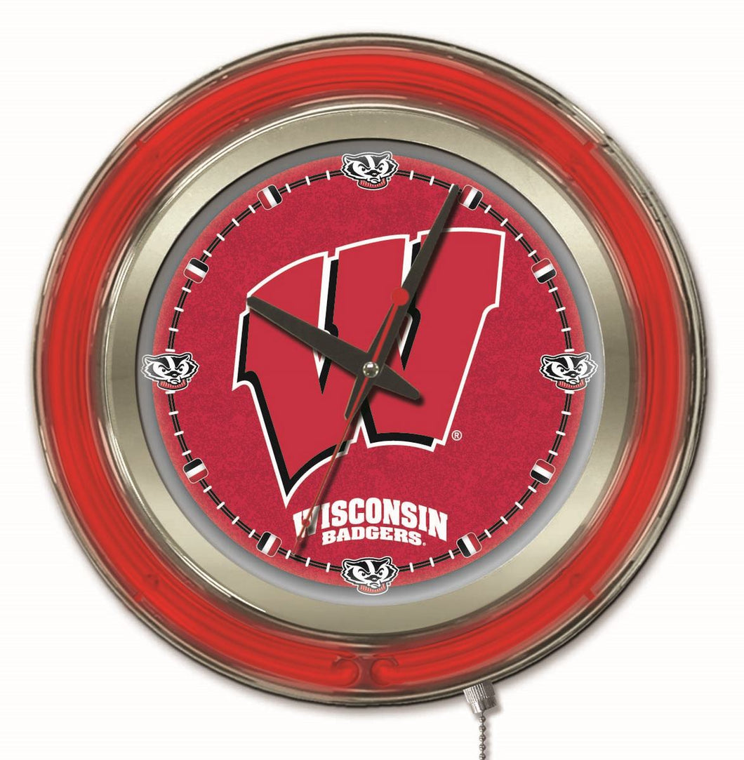 Wisconsin Badgers W Double Neon Wall Clock - 15 