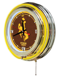 Wyoming Cowboys Double Neon Wall Clock - 15"