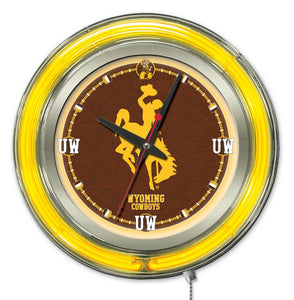 Wyoming Cowboys Double Neon Wall Clock - 15 "
