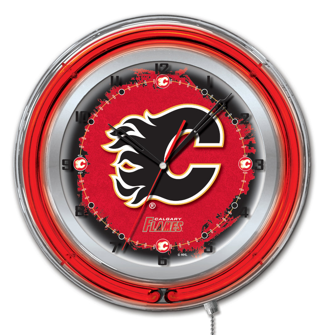 Calgary Flames Double Neon Wall Clock - 19 