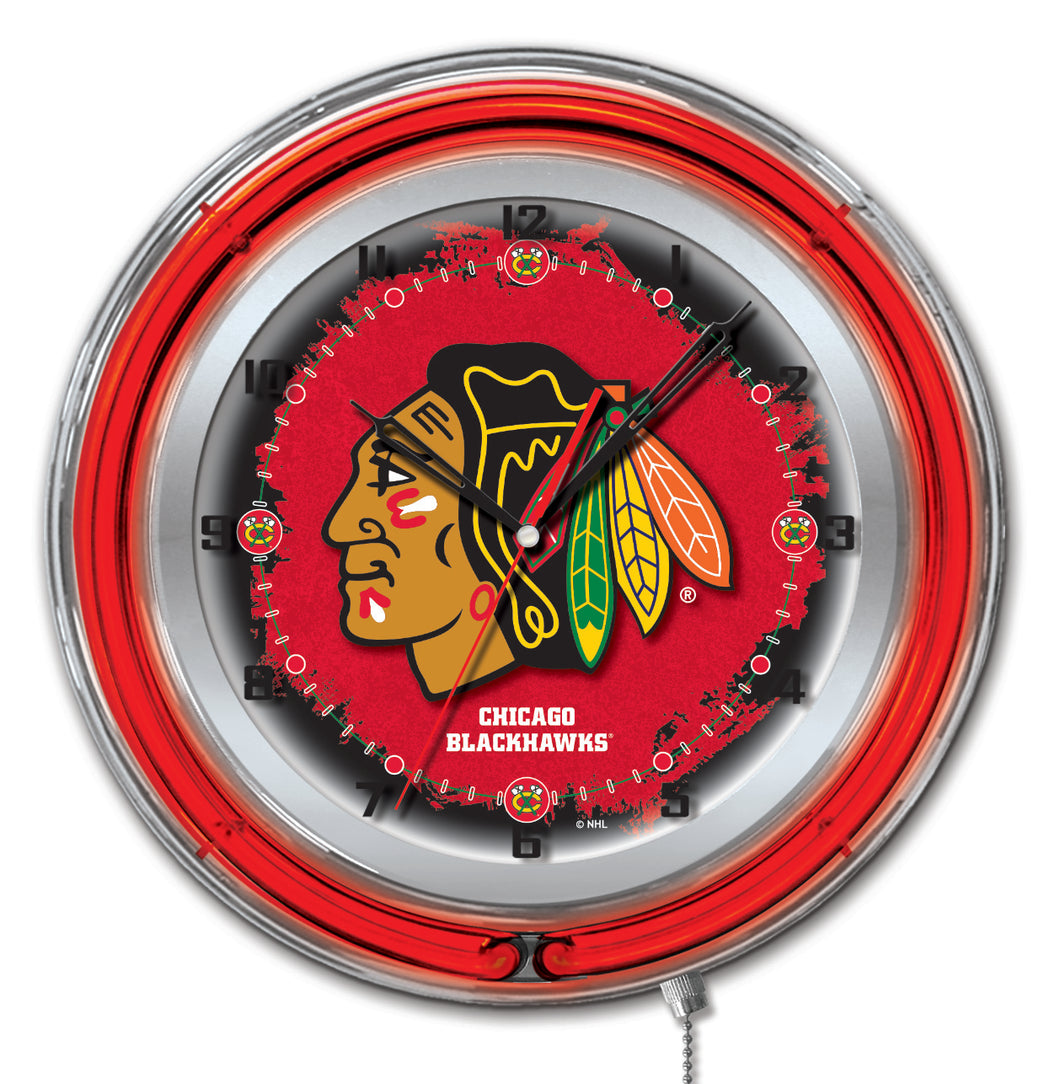 Chicago Blackhawks Double Neon Wall Clock - 19 