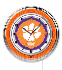 Clemson Tigers Double Neon Wall Clock - 19"