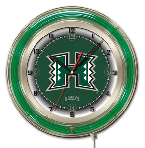 Hawaii Rainbow Warriors Double Neon Wall Clock - 19"