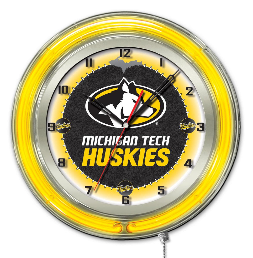 Michigan Tech Huskies Double Neon Wall Clock - 19