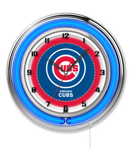 Chicago Cubs Double Neon Wall Clock - 19"