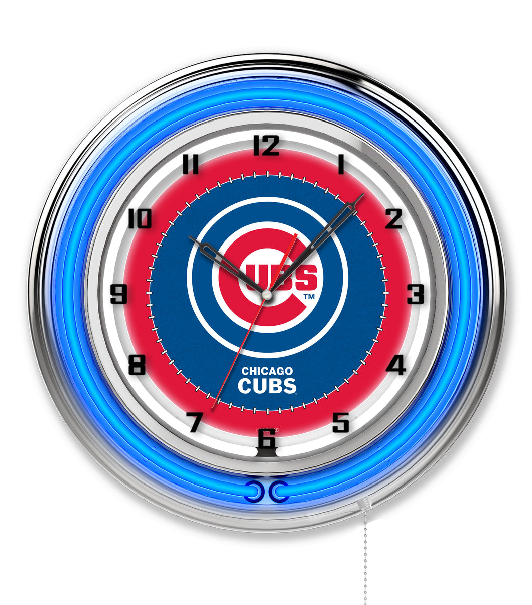 Chicago Cubs Double Neon Wall Clock - 19