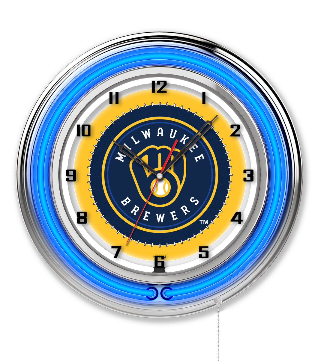 Milwaukee Brewers Double Neon Wall Clock - 19