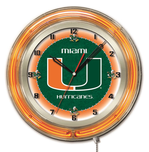 Miami Hurricanes Double Neon Wall Clock - 19
