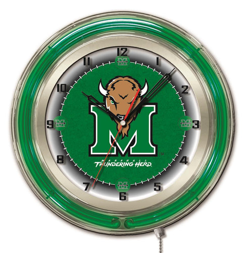 Marshall Thundering Herd Double Neon Wall Clock - 19
