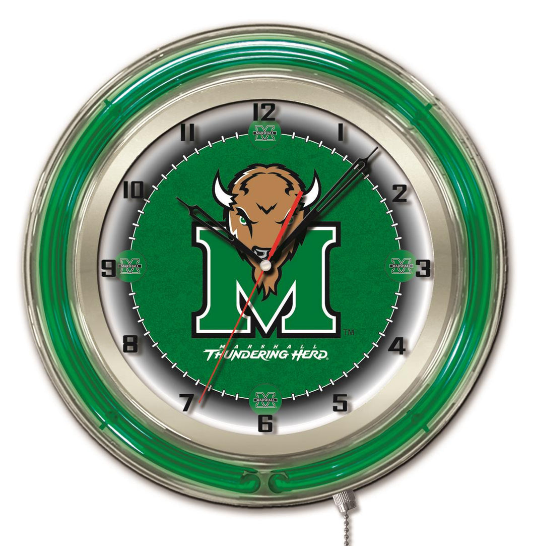 Marshall Thundering Herd Double Neon Wall Clock - 19