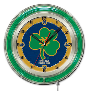 Notre Dame Fightin Irish Shamrock Double Neon Wall Clock - 19"