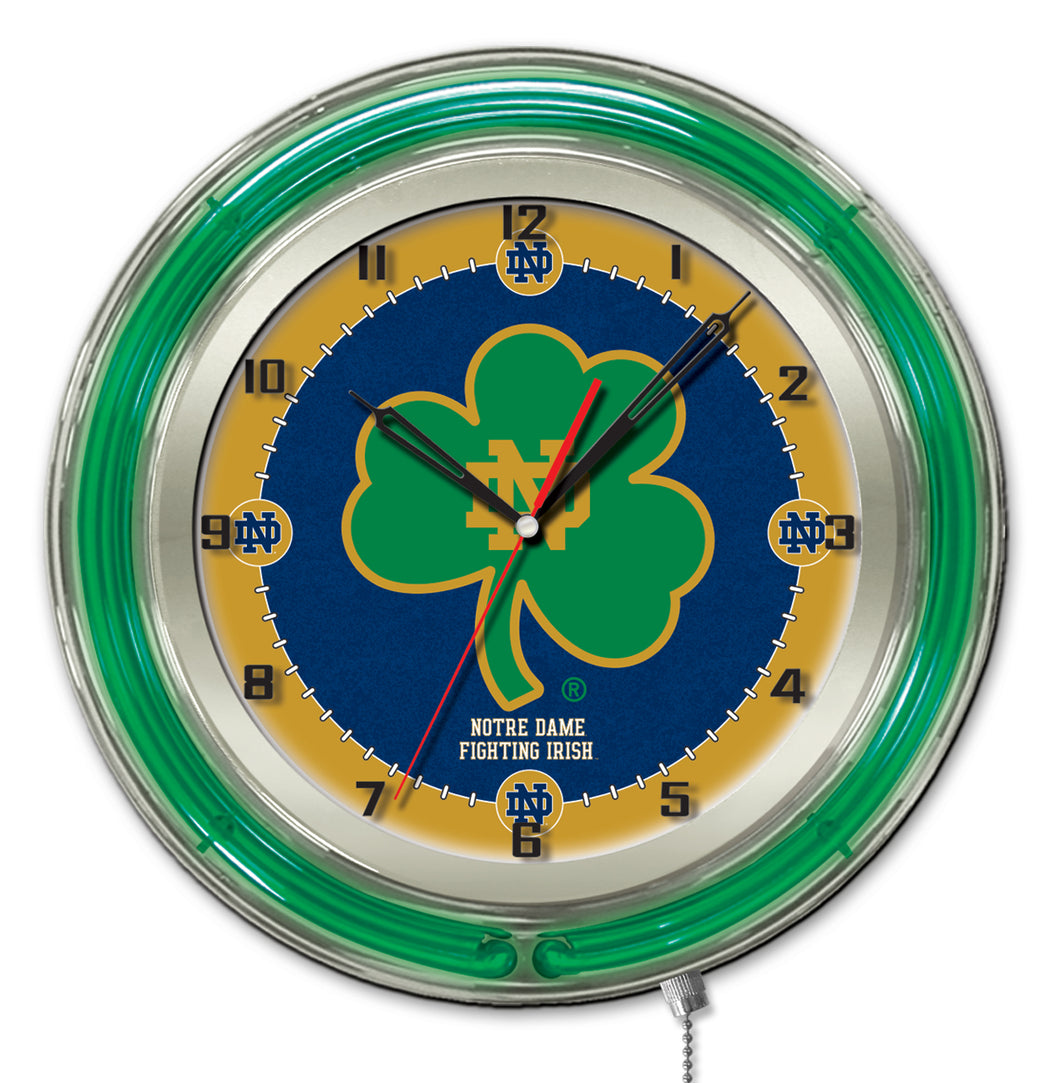 Notre Dame Fightin Irish Shamrock Double Neon Wall Clock - 19