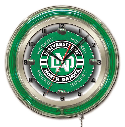 North Dakota War Hawks Hockey Double Neon Wall Clock - 19
