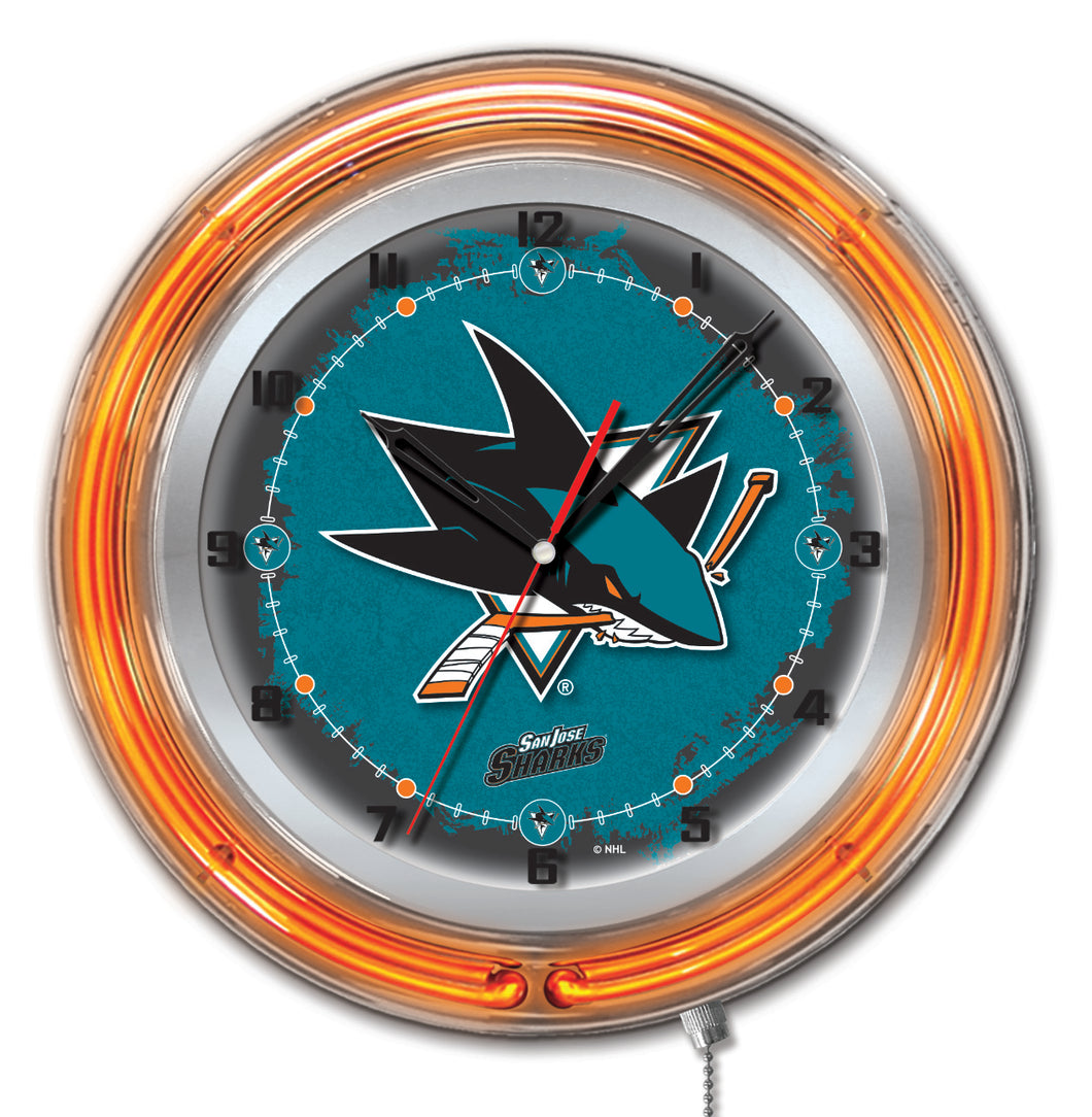 San Jose Sharks Double Neon Wall Clock - 19 