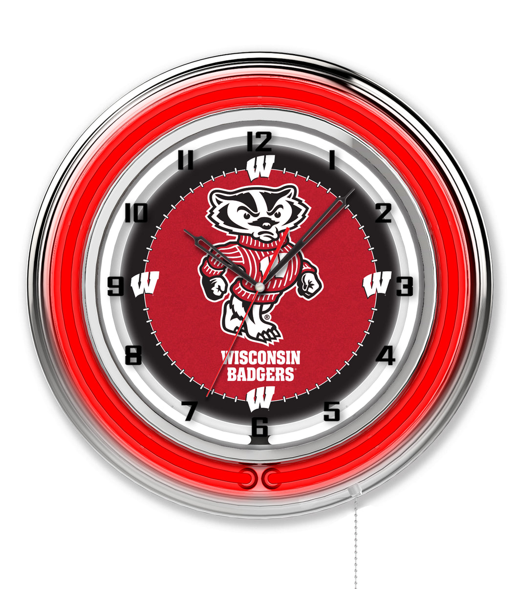 Wisconsin Badgers Double Neon Wall Clock - 19