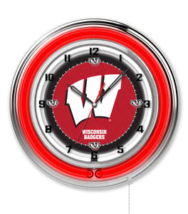 Wisconsin Badgers W Double Neon Wall Clock - 19"