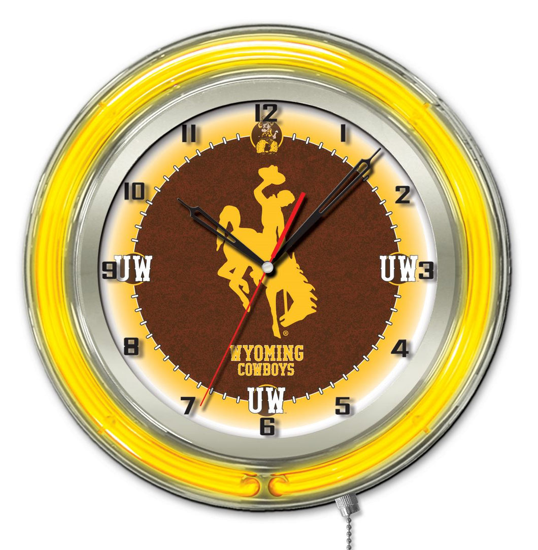 Wyoming Cowboys Double Neon Wall Clock - 19