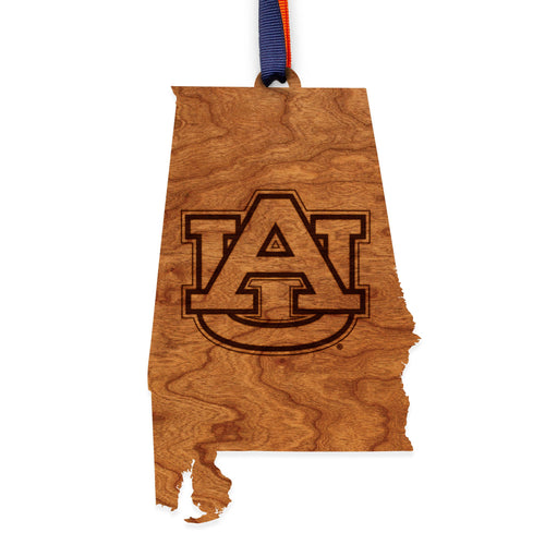 Auburn Tigers Ornament - State Cutout with AU Block Letters