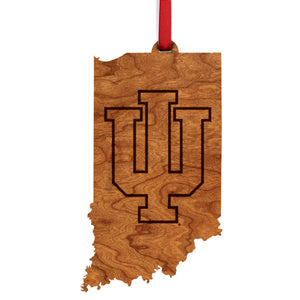 Indiana Hoosiers Wood Ornament with State Map