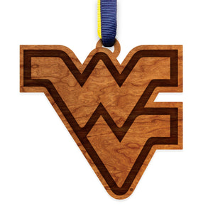 West Virginia Mountaineers Flying WV Wood Ornament