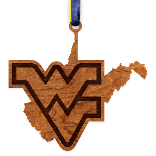 West Virginia Mountaineers Wood Ornament - State Map