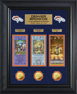 Denver Broncos 3-Time Super Bowl Champions Deluxe Gold Coin & Ticket Collection