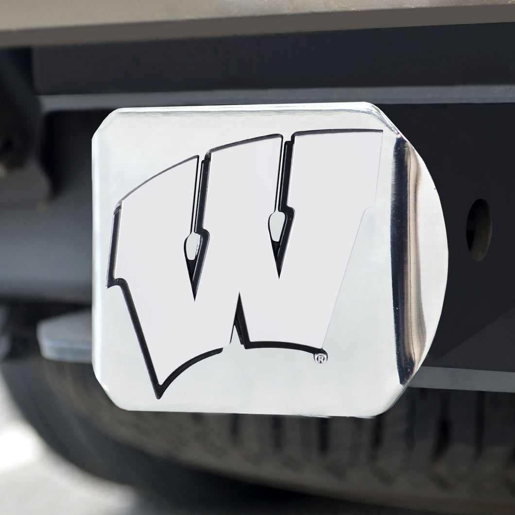 Wisconsin Badgers Chrome Emblem On Chrome Hitch Cover