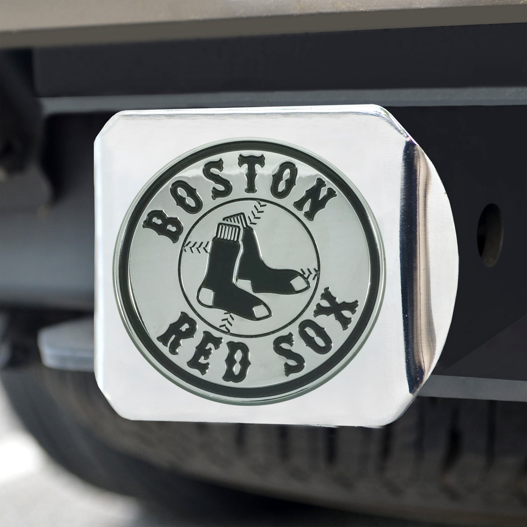 Boston Red Sox Chrome Emblem On Chrome Hitch Cover Wordmark