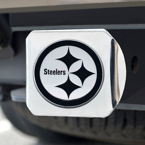 Pittsburgh Steelers Chrome Emblem on Chrome Hitch Cover 