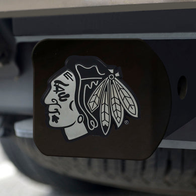 Chicago Blackhawks Chrome Emblem On Black Hitch Cover