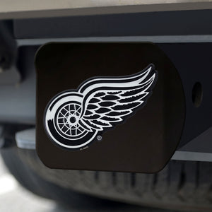 Detroit Red Wings Chrome Emblem On Black Hitch Cover