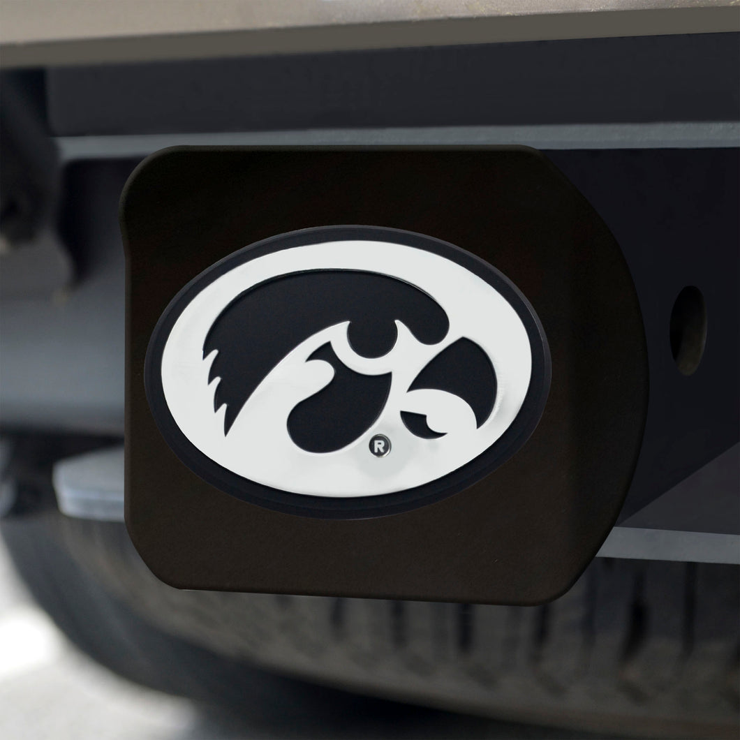 Iowa Hawkeyes Chrome Emblem On Black Hitch Cover