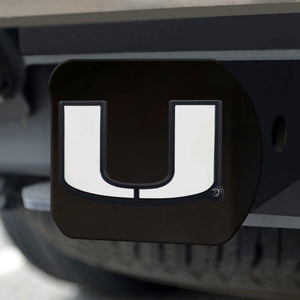 Miami Hurricanes Chrome Emblem On Black Hitch Cover