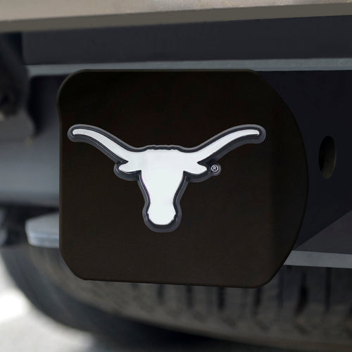 Texas Lonhorns Chrome Emblem On Black Hitch Cover