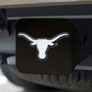 Texas Lonhorns Chrome Emblem On Black Hitch Cover