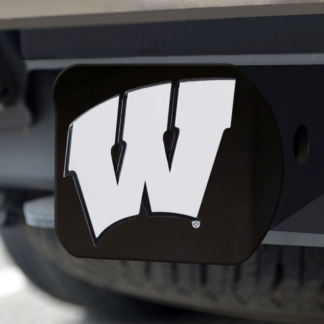 Wisconsin Badgers Chrome Emblem On Black Hitch Cover