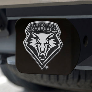 New Mexico Lobos Chrome Emblem On Black Hitch Cover