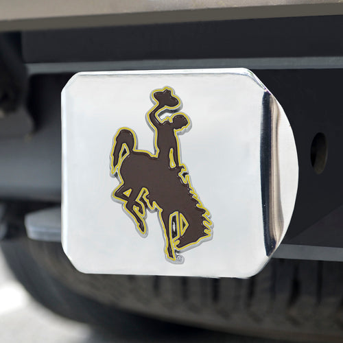 Wyoming Cowboys Color Emblem On Chrome Hitch 