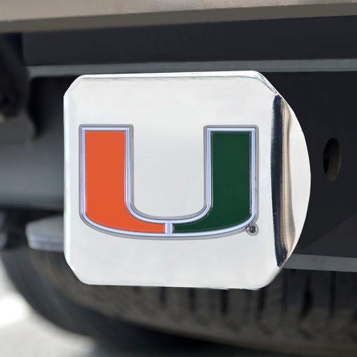 Miami Hurricanes Color Emblem On Chrome Hitch 