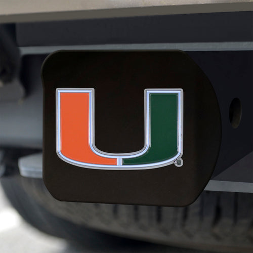 Miami Hurricanes Color Emblem On Black Hitch 