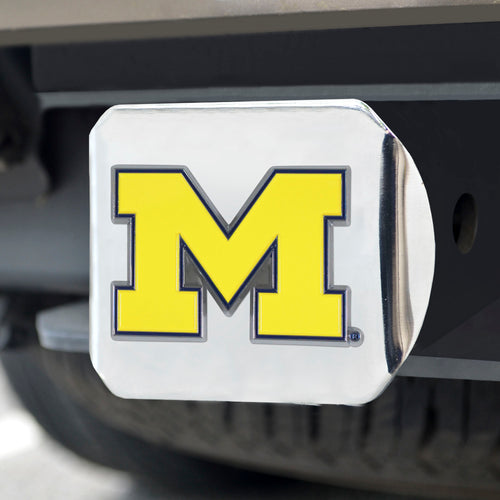 Michigan Wolverines Color Emblem On Chrome Hitch 