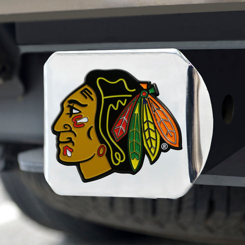 Chicago Blackhawks Color Emblem On Chrome Hitch Cover