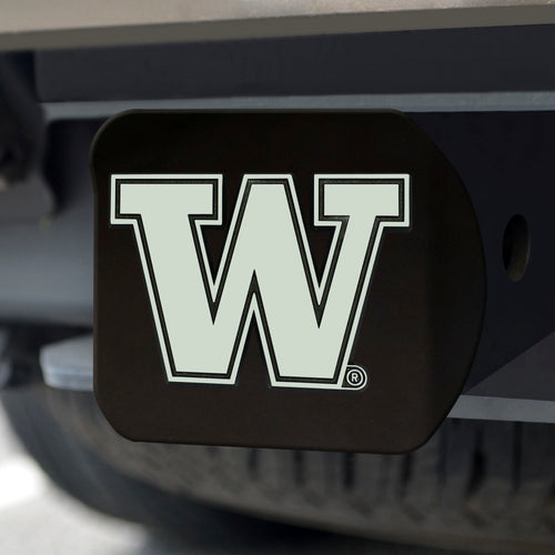 Washington Huskies Chrome Emblem On Black Hitch Cover
