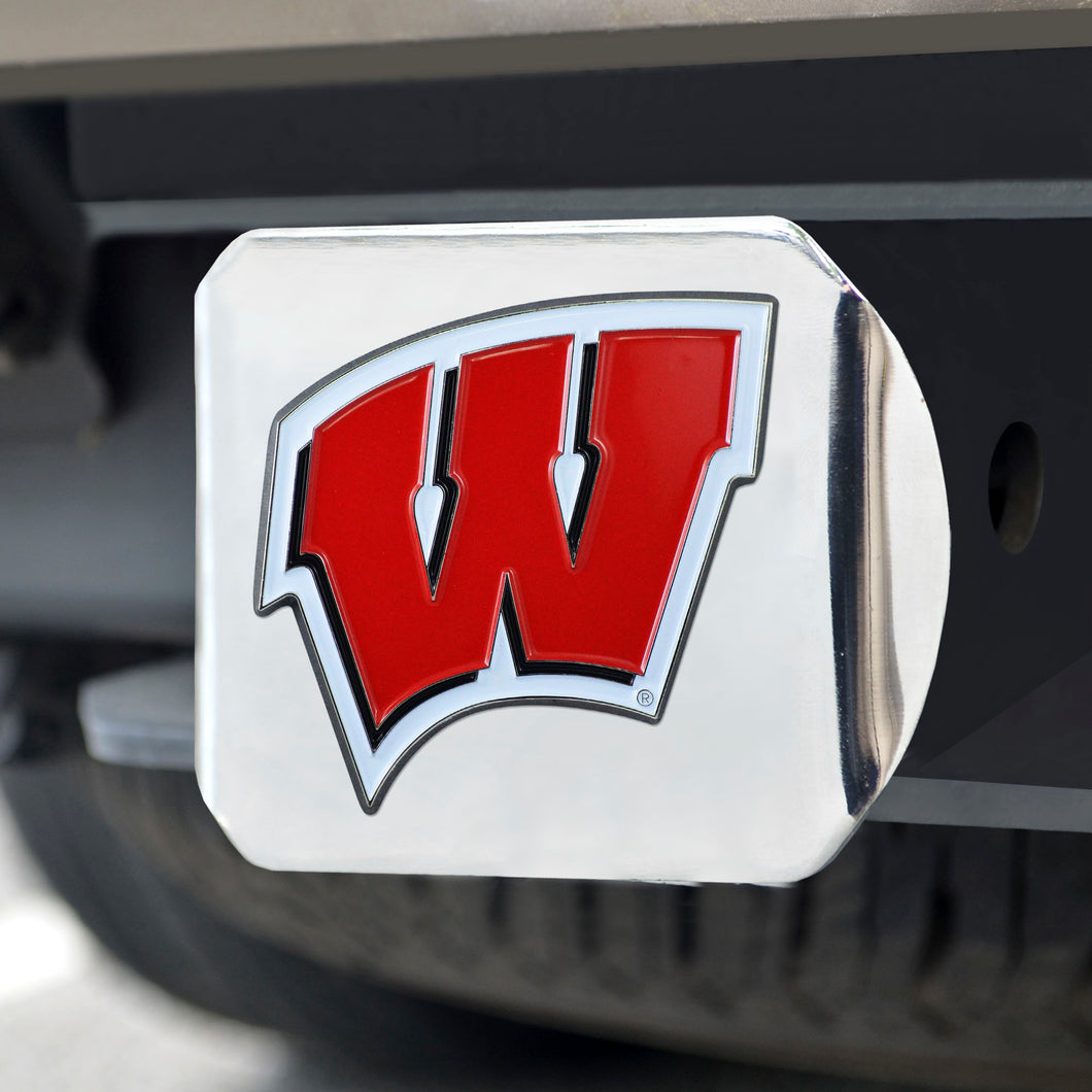 Wisconsin Badgers Color Emblem On Chrome Hitch 