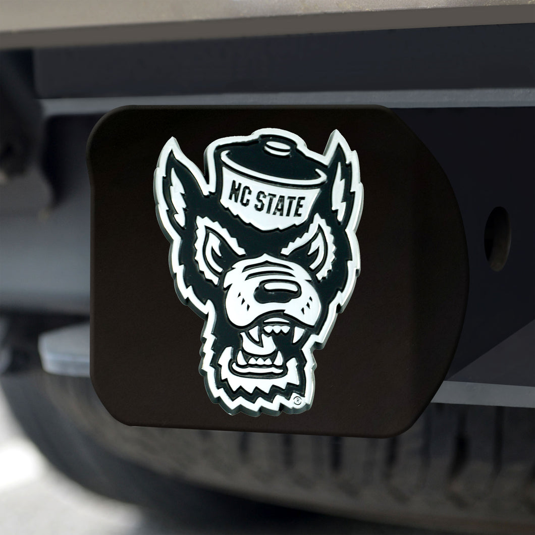 NC State Wolfpack Chrome Emblem On Black Hitch Cover