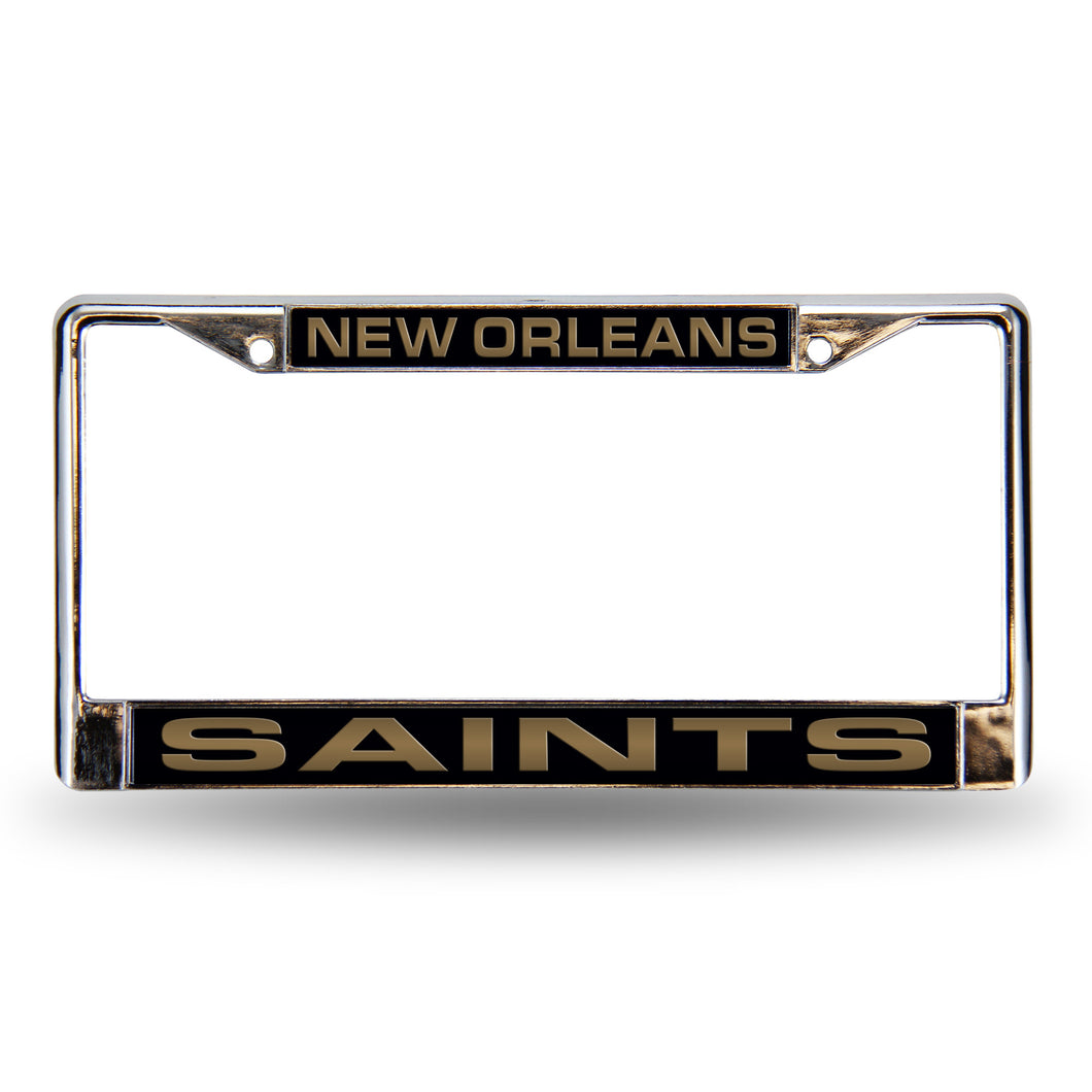 New Orleans Saints Black Laser Chrome License Plate Frame 