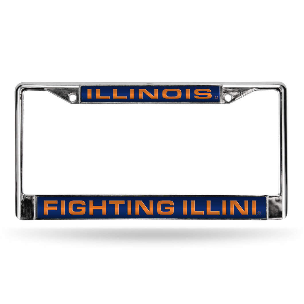 Illinois Fighting Illini Blue Laser Chrome License Plate Frame